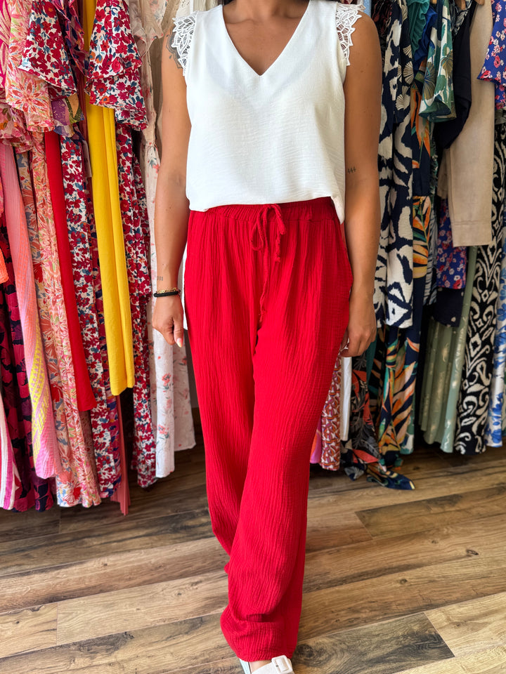 Pantalon gaze de coton rouge