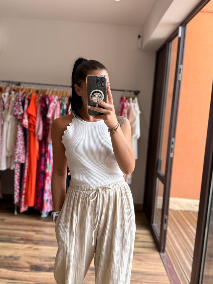 Pantalon gaze coton beige