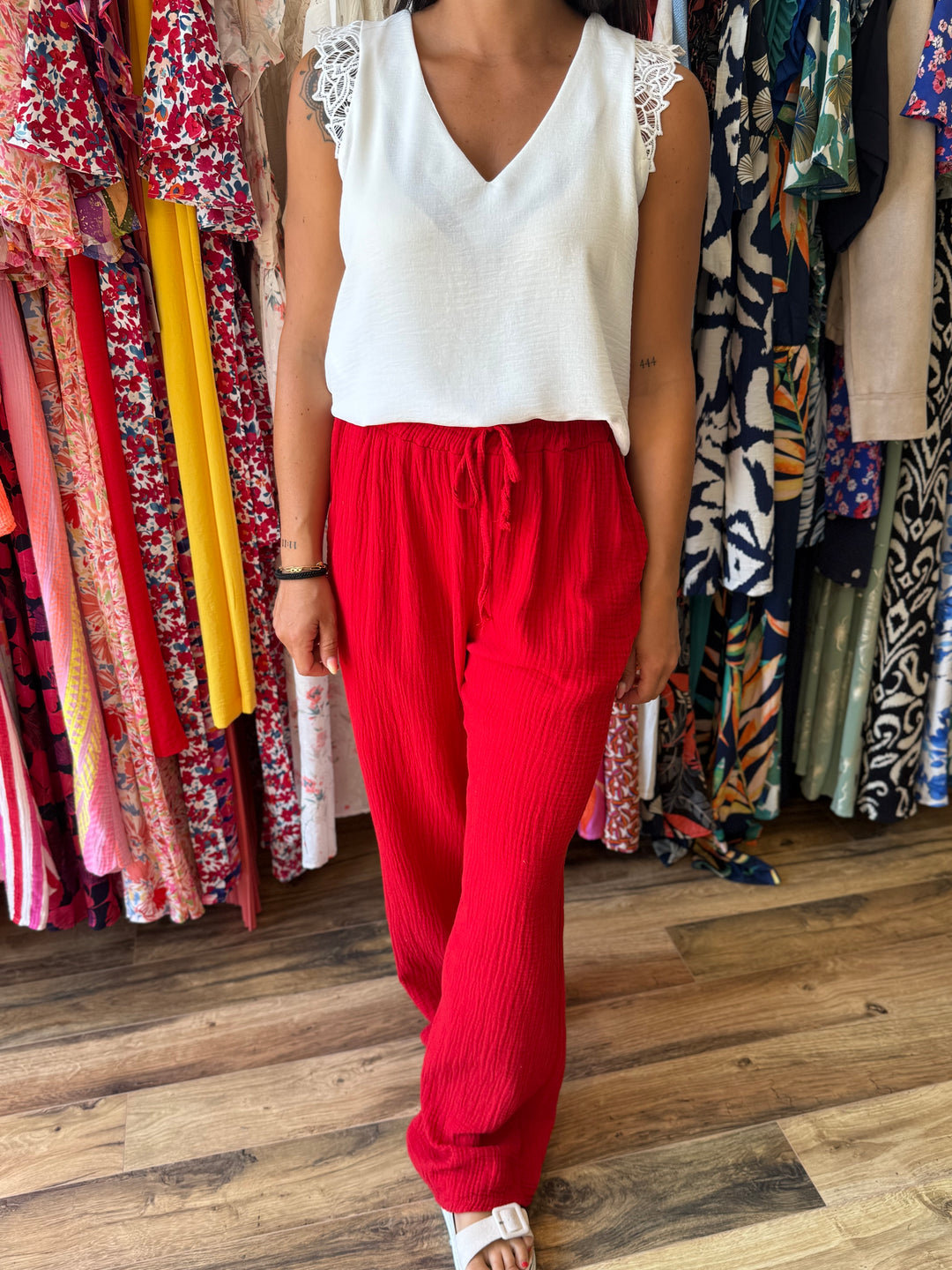 Pantalon gaze de coton rouge