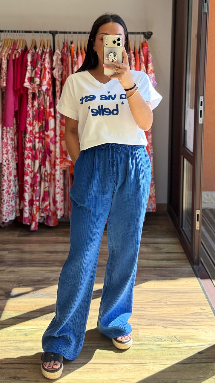 Pantalon gaze de coton bleu roi CURVY
