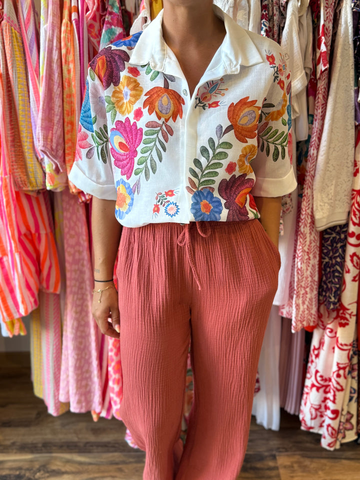 Pantalon gaze de coton terracotta CURVY