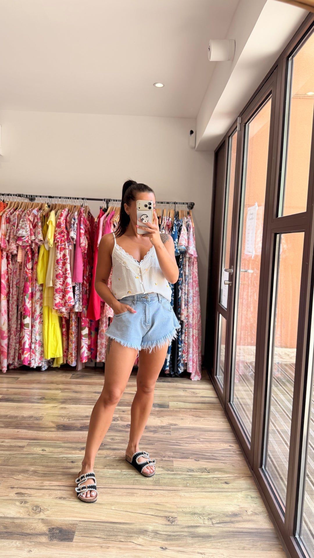 Short en jean franges