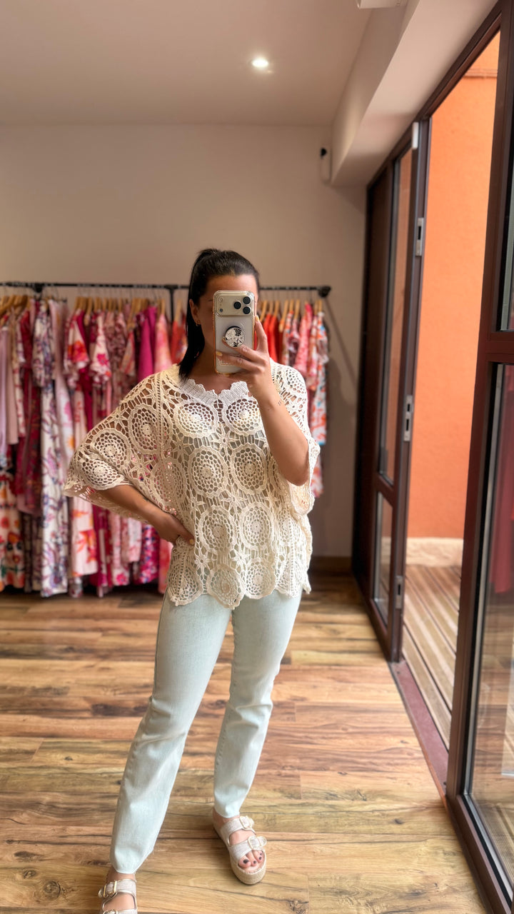 Top crochet beige