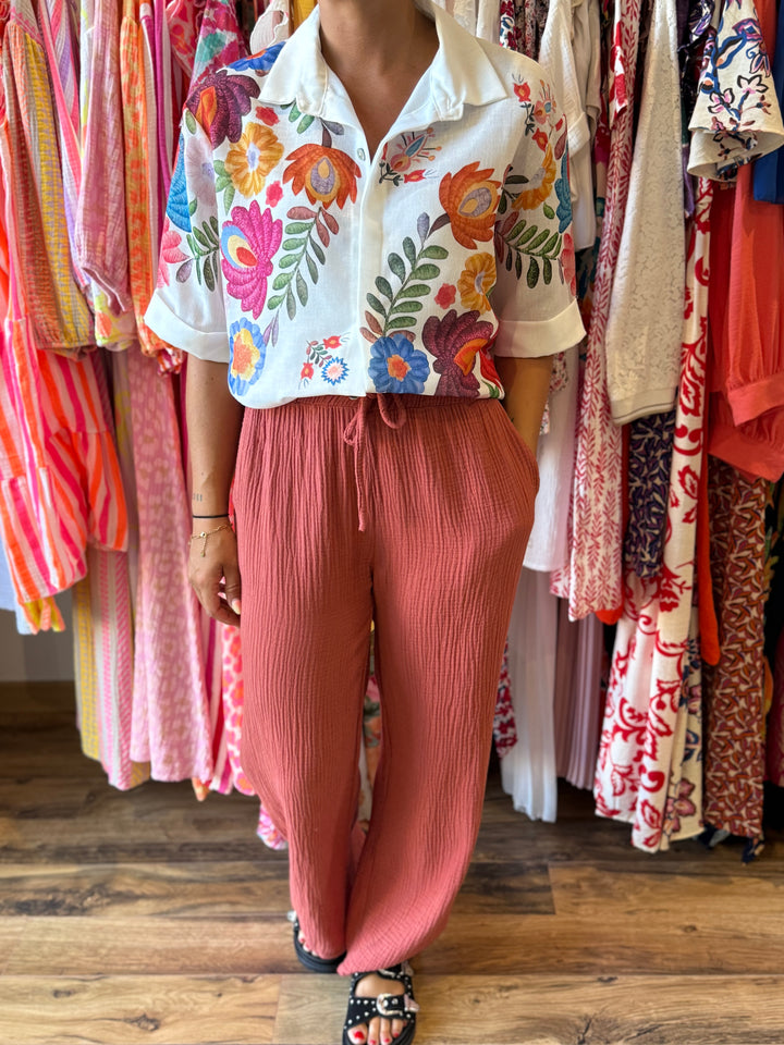 Pantalon gaze de coton terracotta CURVY