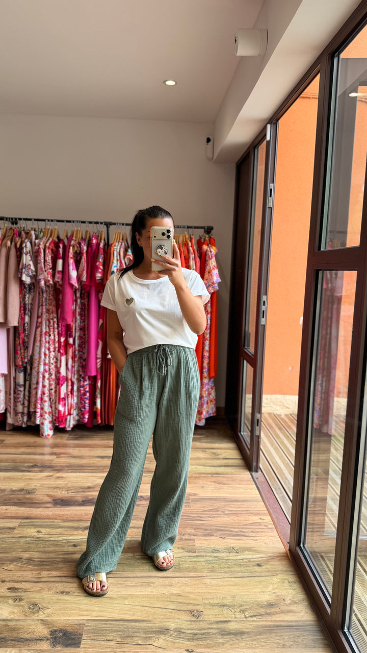 Pantalon gaze de coton kaki