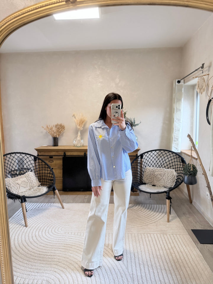 Chemise rayée bleu et blanc femme coton Saint Tropez look jean Parker