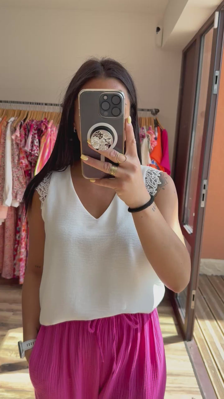 Pantalon gaze de coton fuschia CURVY